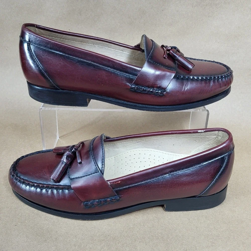 Bass Harrison Tassel Loafers Dress Shoes Mens 8.5 EE Burgundy Leather Slip On
